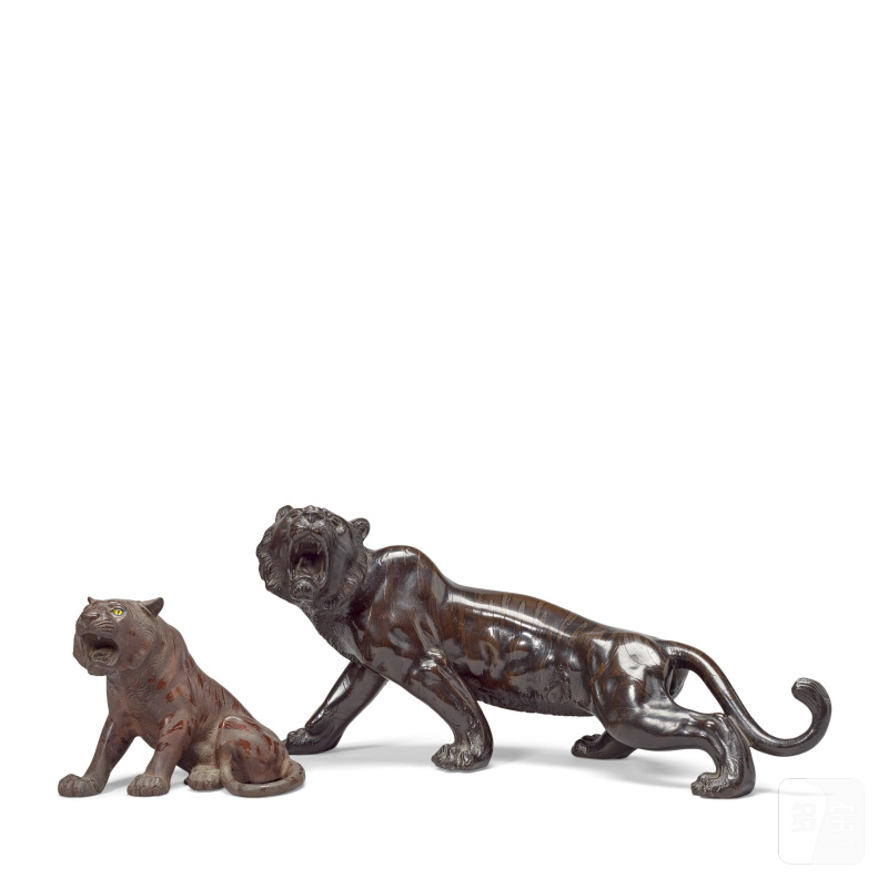 明治時代 銅象虎組兩件及銅虎兩件 | TWO BRONZE 'ELEPHANT AND TIGER' GROUPS AND TWO BRONZE TIGERS - 图12